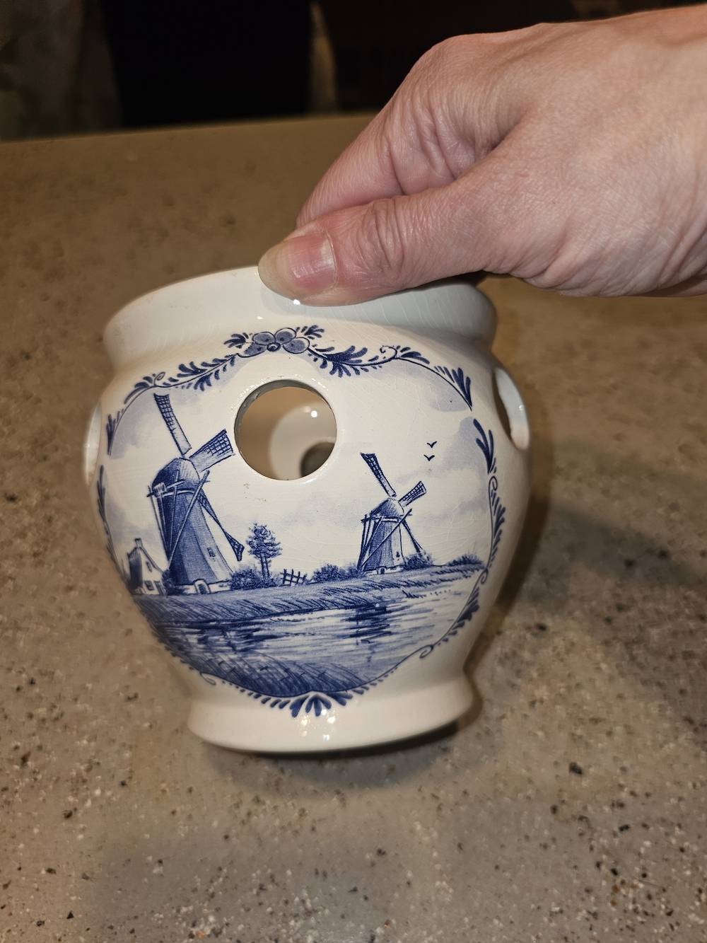 Blue and White Ceramic Windmill Pot